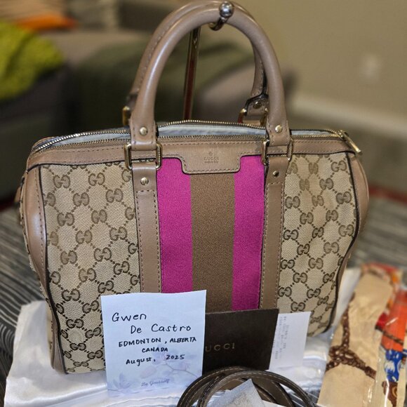 Gucci Handbags - Gucci Monogram Vintage Web Medium Boston Purple Brown